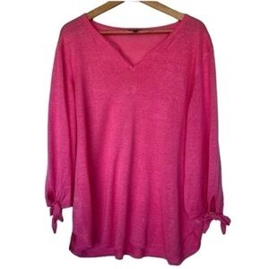 Talbots 100% Linen Blouses Sz XL Womens Shirts V-neckline Pink Barbie Barbiecore
